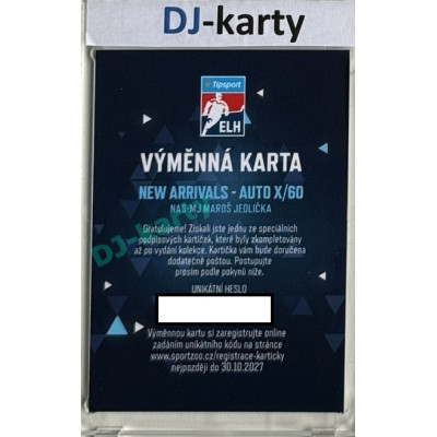 2024/25 Sportzoo ELH 1. serie #NAS-MJ Maroš Jedlička New Arrivals Auto xx/60 - výměnná karta