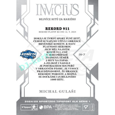 2024/25 Sportzoo ELH 1. serie #IN-7 Michal Gulaši Invictus