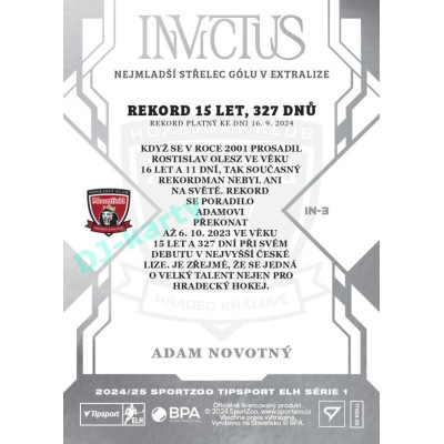 2024/25 Sportzoo ELH 1. serie #IN-3 Adam Novotný Invictus