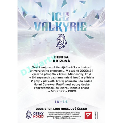 2025 Sportzoo Hokejové ČESKO #IV-11 Denisa Křížová Ice Valkyrie