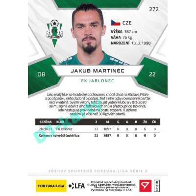 2021/22 Sportzoo Fortuna Liga 2. série #272 Jakub Martinec