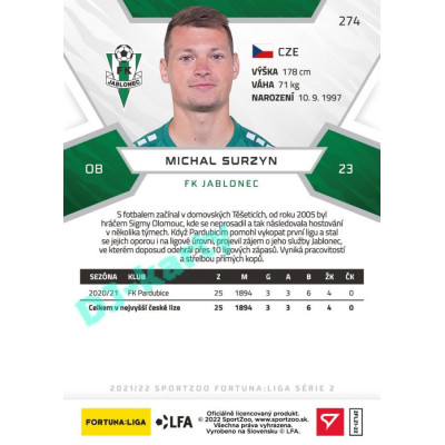 2021/22 Sportzoo Fortuna Liga 2. série #274 Michal Surzyn