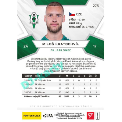 2021/22 Sportzoo Fortuna Liga 2. série #275 Miloš Kratochvíl