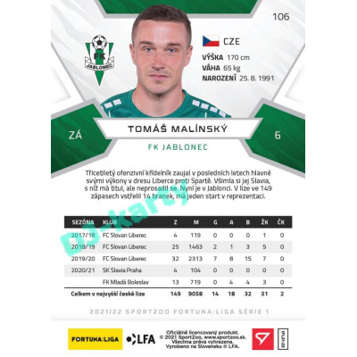 2021/22 Sportzoo Fortuna Liga Tomáš Malínský #106