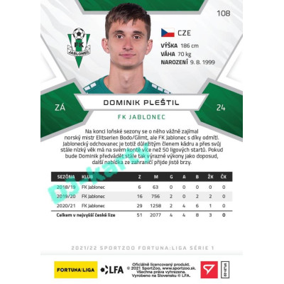 2021/22 Sportzoo Fortuna Liga Dominik Pleštil #108