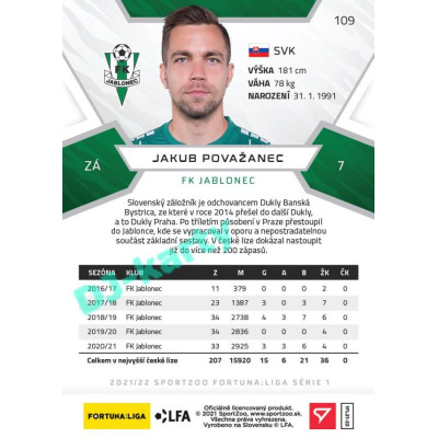 2021/22 Sportzoo Fortuna Liga Jakub Považanec #109