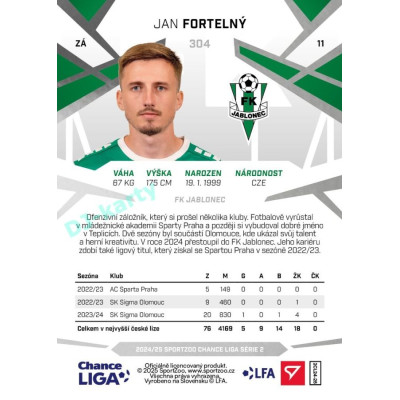 2024/25 Sportzoo Chance Liga 2. série #304 Jan Fortelný