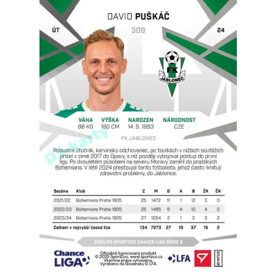 2024/25 Sportzoo Chance Liga 2. série #309 David Puškáč