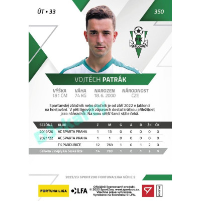 2022/23 Sportzoo Fortuna Liga 2. série #350 Vojtěch Patrák