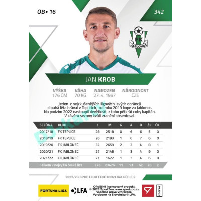 2022/23 Sportzoo Fortuna Liga 2. série #342 Jan Krob