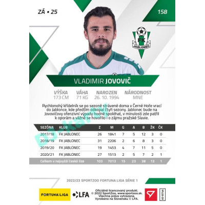 2022/23 Sportzoo Fortuna Liga 1. série #158 Vladimir Jovovič