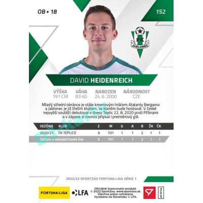 2022/23 Sportzoo Fortuna Liga 1. série #152 David Heidenreich