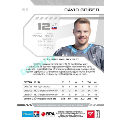 2024/25 Sportzoo ELH 1. serie #192 Dávid Gríger