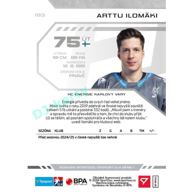 2024/25 Sportzoo ELH 1. serie #193 Arttu Ilomäki