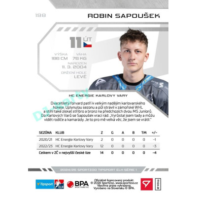 2024/25 Sportzoo ELH 1. serie #198 Robin Sapoušek