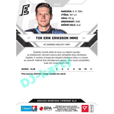 2021/22 Sportzoo TIPSPORT ELH 2. série #342 Tor Erik Eriksson Immo