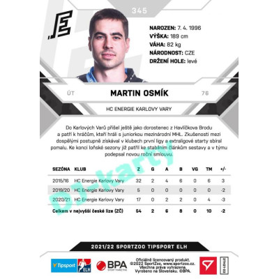 2021/22 Sportzoo TIPSPORT ELH 2. série #345 Martin Osmík