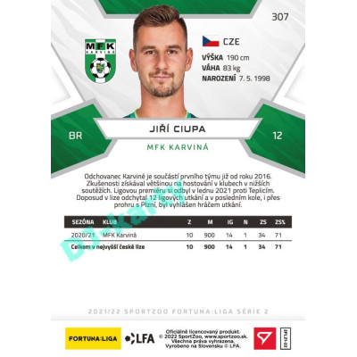 2021/22 Sportzoo Fortuna Liga 2. série #307 Jiří Ciupa
