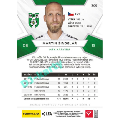 2021/22 Sportzoo Fortuna Liga 2. série #309 Martin Šindelář