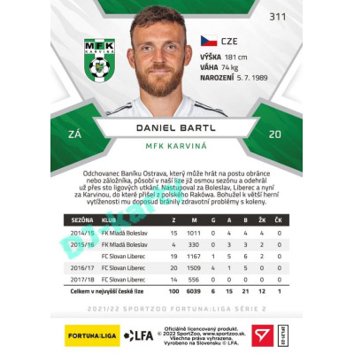 2021/22 Sportzoo Fortuna Liga 2. série #311 Daniel Bartl