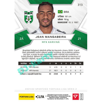 2021/22 Sportzoo Fortuna Liga 2. série #313 Jean Mangabeira