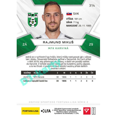 2021/22 Sportzoo Fortuna Liga 2. série #314 Rajmund Mikuš