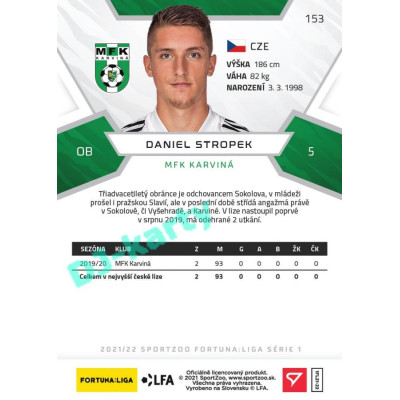 2021/22 Sportzoo Fortuna Liga Daniel Stropek #153