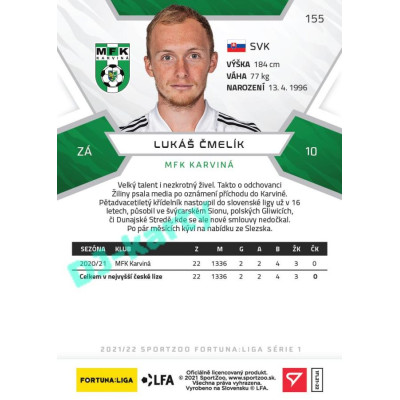 2021/22 Sportzoo Fortuna Liga Lukáš Čmelík #155