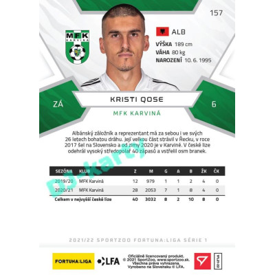 2021/22 Sportzoo Fortuna Liga Kristi Qose #157