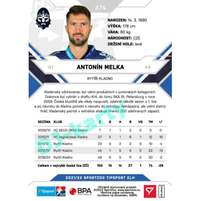 2021/22 Sportzoo TIPSPORT ELH 2. série #374 Antonín Melka