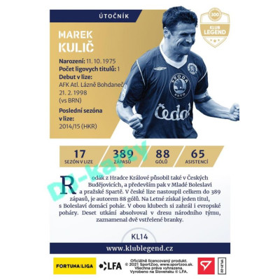 2021/22 Sportzoo Fortuna Liga Marek Kulič #KL14 Klub Legend