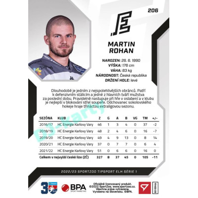 2022/23 Sportzoo ELH 1. série #206 Martin Rohan