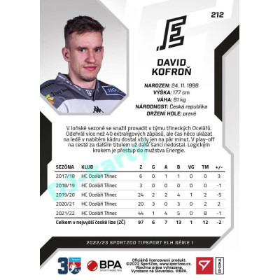 2022/23 Sportzoo ELH 1. série #212 David Kofroň