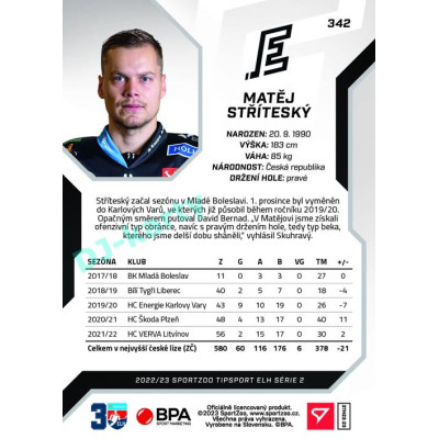 2022/23 Sportzoo ELH 2. série #342 Matěj Stříteský