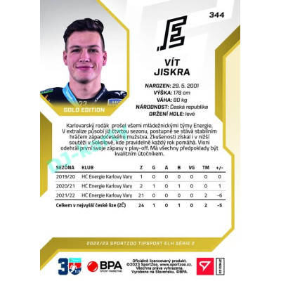 2022/23 Sportzoo ELH 2. série #344 Vít Jiskra Gold xx/19