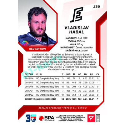 2022/23 Sportzoo ELH 2. série #339 Vladislav Habal Red xx/49