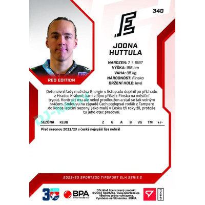 2022/23 Sportzoo ELH 2. série #340 Joona Huttula Red xx/49