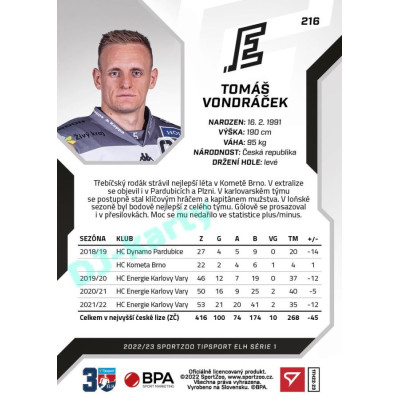 2022/23 Sportzoo ELH 1. série #216 Tomáš Vondráček