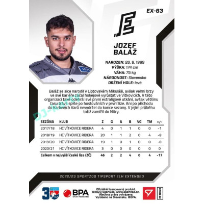 2022/23 Sportzoo ELH Extended #EX-63 Jozef Baláž