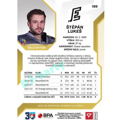 2022/23 Sportzoo ELH 1. série #199 Štěpán Lukeš Gold xx/19
