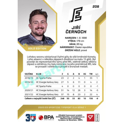2022/23 Sportzoo ELH 1. série #208 Jiří Černoch Gold xx/19