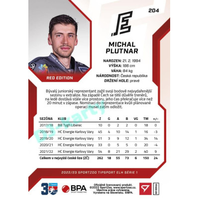 2022/23 Sportzoo ELH 1. série #204 Michal Plutnar Red xx/49