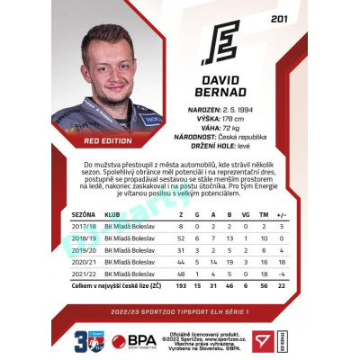 2022/23 Sportzoo ELH 1. série #201 David Bernad Red xx/49