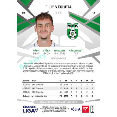 2024/25 Sportzoo Chance Liga 2. série #343 Filip Vecheta