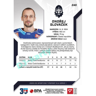 2022/23 Sportzoo ELH 1. série #240 Ondřej Slováček