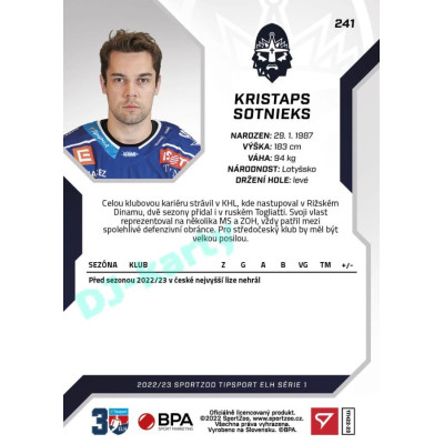 2022/23 Sportzoo ELH 1. série #241 Kristaps Sotnieks