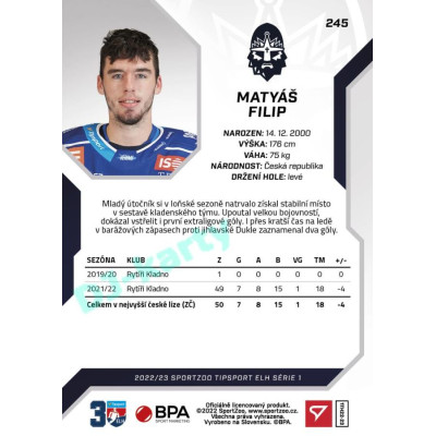 2022/23 Sportzoo ELH 1. série #245 Matyáš Filip