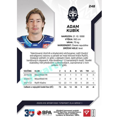 2022/23 Sportzoo ELH 1. série #248 Adam Kubík