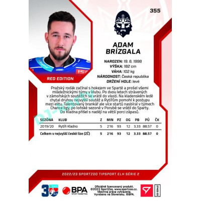 2022/23 Sportzoo ELH 2. série #355 Adam Brízgala Red xx/49