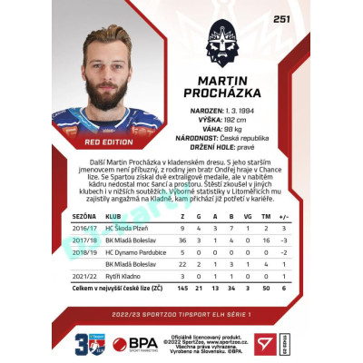 2022/23 Sportzoo ELH 1. série #251 Martin Procházka Red xx/49